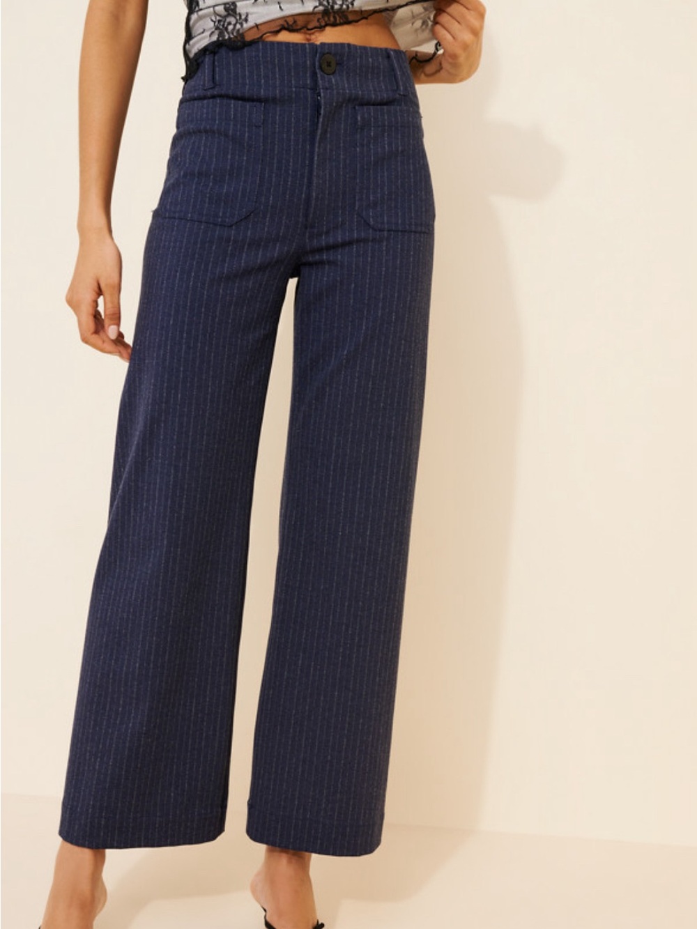 Maeve High-Rise Navy Pinstripe Wide-Leg Pants